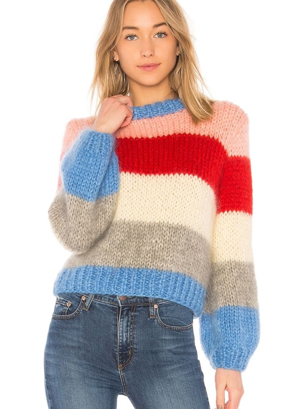 Ganni Multicolor Striped Turtleneck Sweater - Blue, Red, Pink, Yellow, Gray